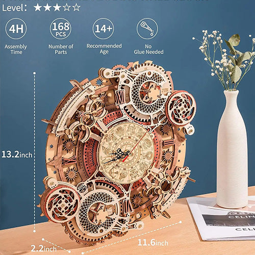 Horloge 3D mécanique en bois - Maîtrisez le Temps !